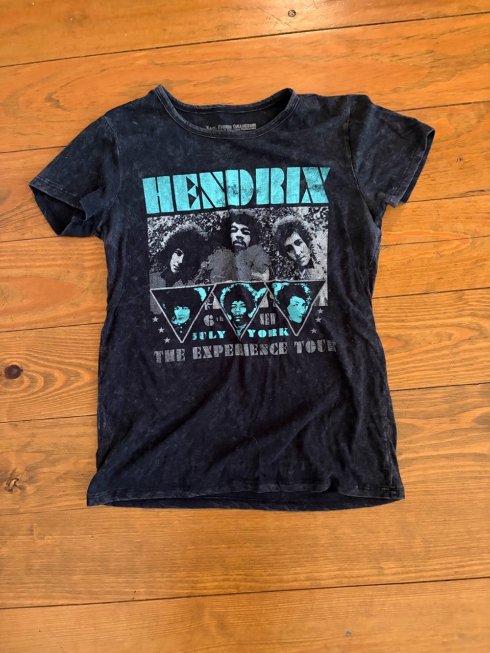 Vintage-Style Jimmy Hendrix Graphic Tee - Black with Teal Print